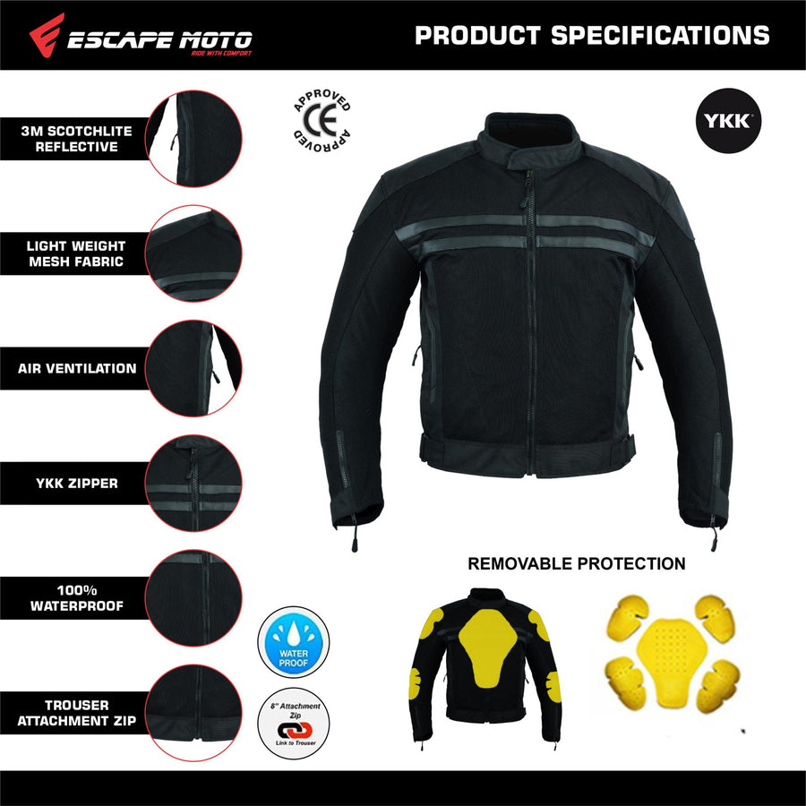 Manteau d'été en maille noire pour hommes + VESTE DE MOTO IMPERMÉABLE RACING ROUTE 66 POUR HOMMES AVEC BLINDÉ