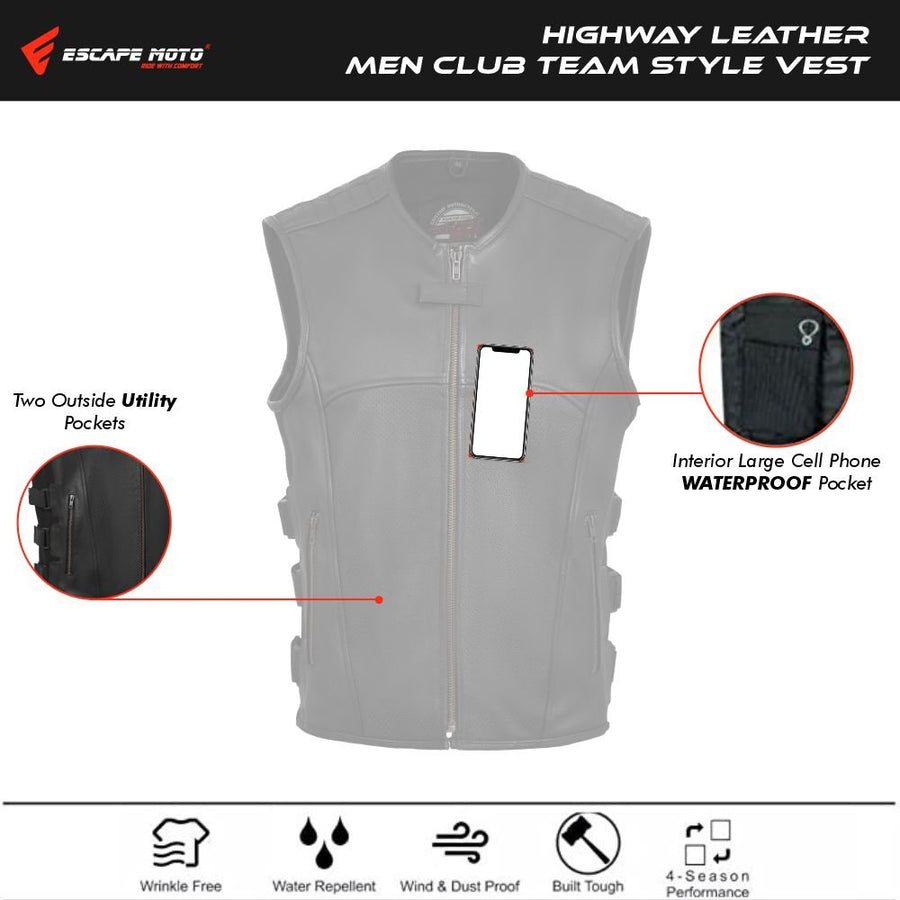 Men Swat leather vest/Swat Gilet de moto en cuir véritable