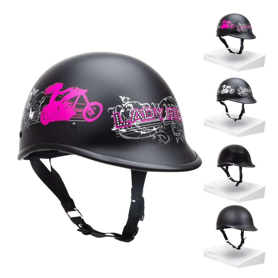 Casque de moto Escape demi-visage Polo Cruiser noir, pour femmes – le plus petit et léger, approuvé DOT