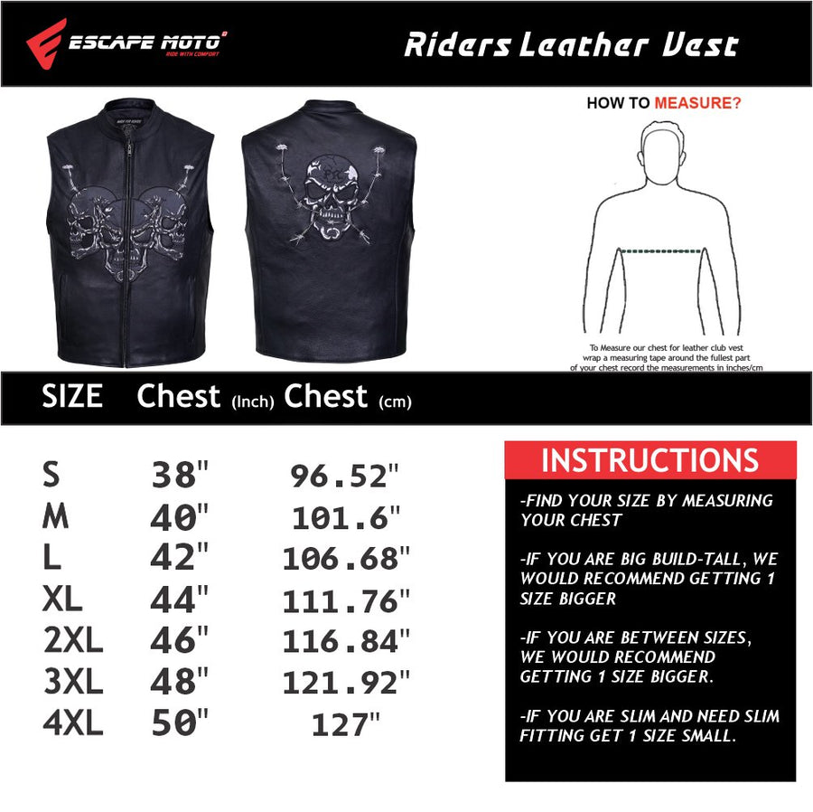 Gilet de motard haut de gamme en cuir – Modèle Riders Club avec motif tête de mort réfléchissant image 0