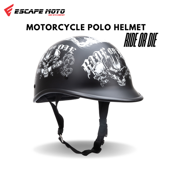 Casque de moto demi-visage Escape Polo Cruiser unisexe – Le plus petit et le plus léger, homologué DOT