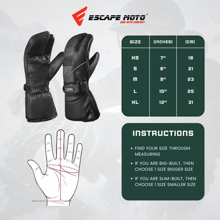 Moufles Escape Snowmobile à 3 doigts – Cuir imperméable, chauds et confortables