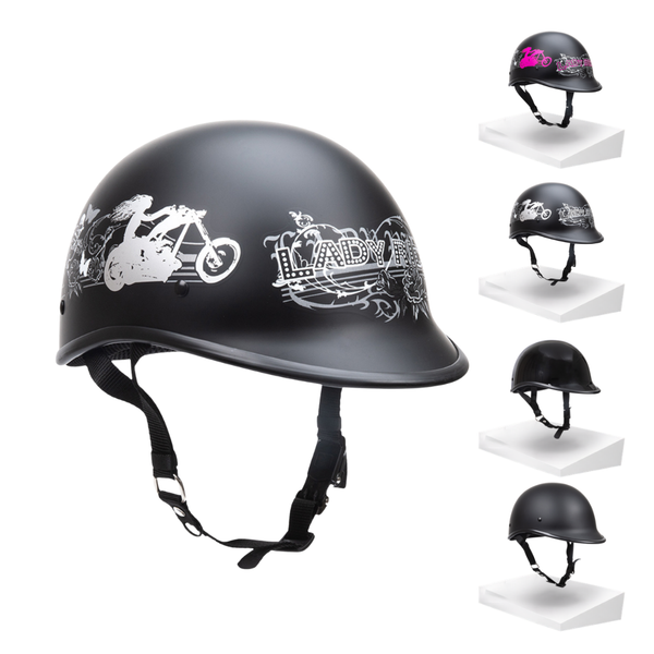 Casque de moto Escape demi-visage Polo Cruiser noir, pour femmes – le plus petit et léger, approuvé DOT