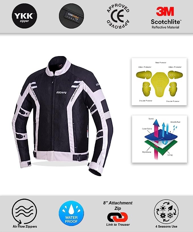 **Veste de moto Touring blanche pour homme – En Cordura® respirant avec protections homologuées CE**