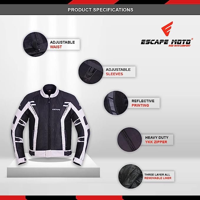 **Veste de moto Touring blanche pour homme – En Cordura® respirant avec protections homologuées CE**