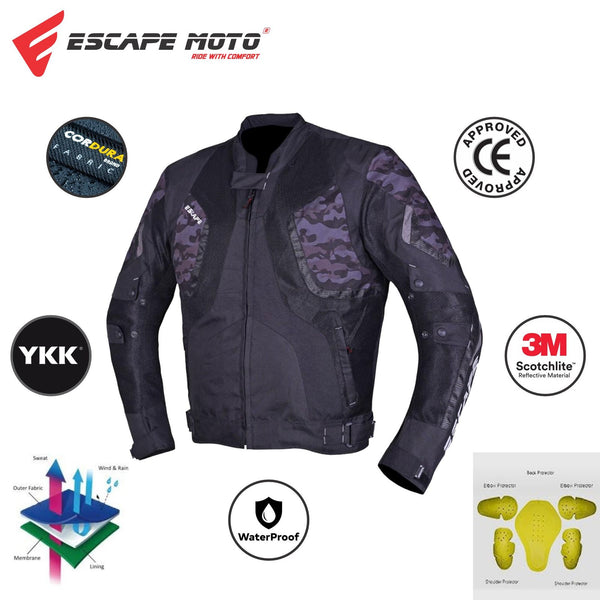 Veste de moto en mesh camouflage pour homme – Imperméable avec protections homologuées CE
