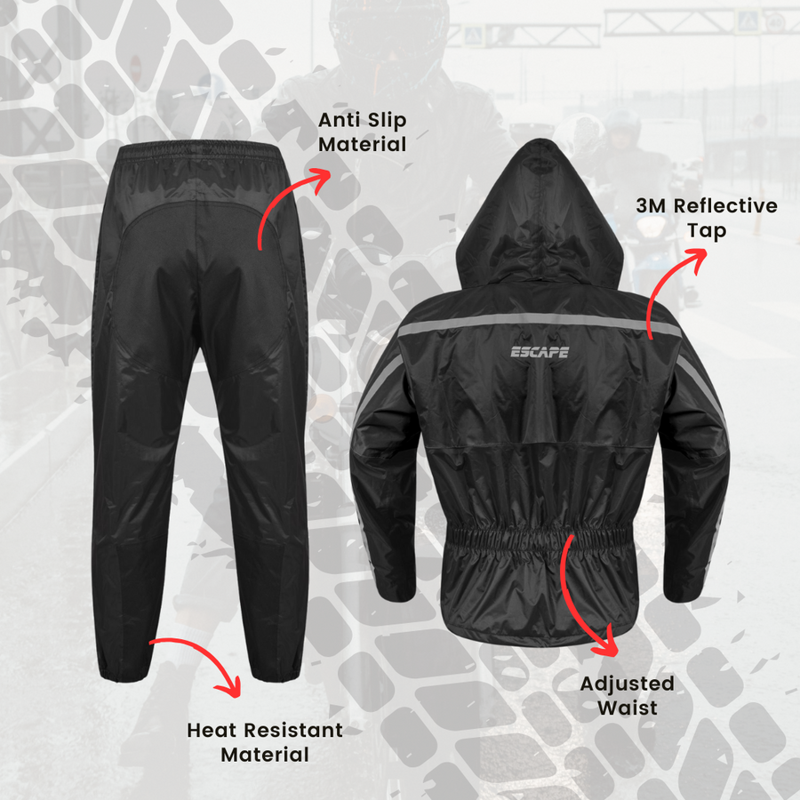 Combinaison de pluie moto homme/femme 2 pièces imperméable veste et pantalon équipement léger imperméable réfléchissant à capuche toutes saisons