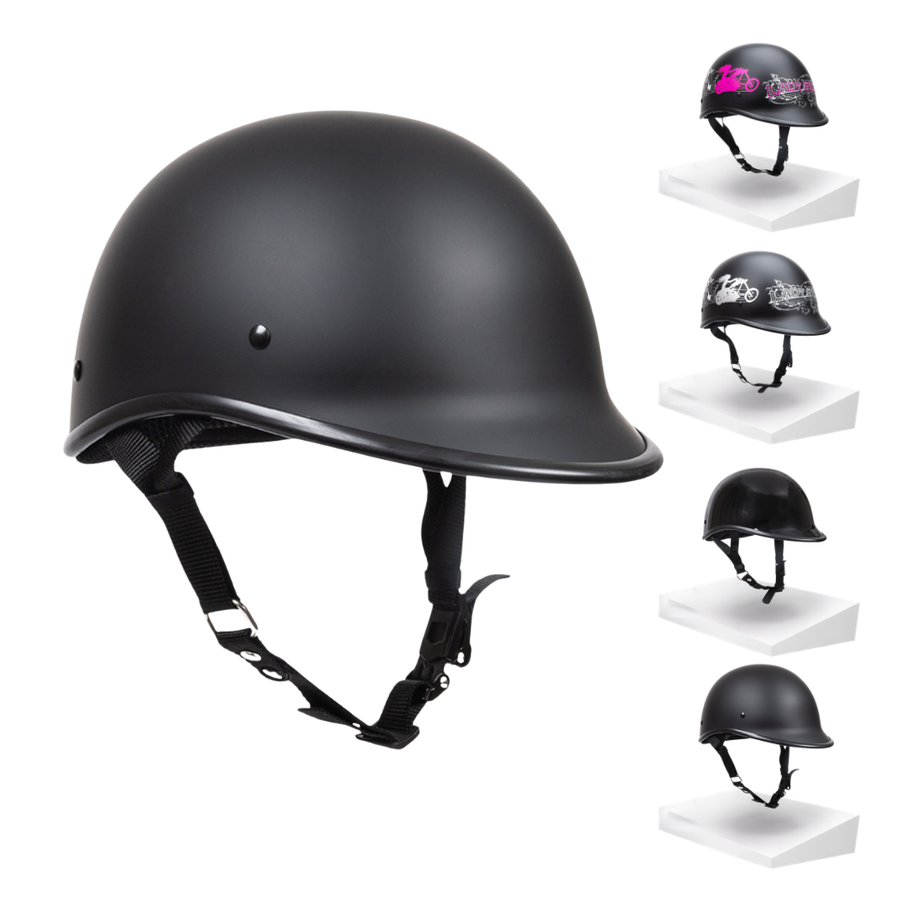 Casque de moto Escape demi-visage Polo Cruiser noir, pour femmes – le plus petit et léger, approuvé DOT