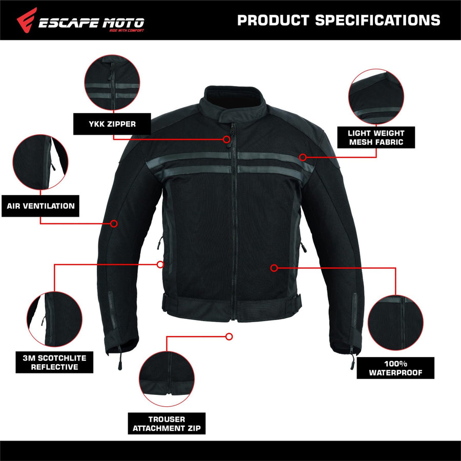 Manteau d'été en maille noire pour hommes + VESTE DE MOTO IMPERMÉABLE RACING ROUTE 66 POUR HOMMES AVEC BLINDÉ