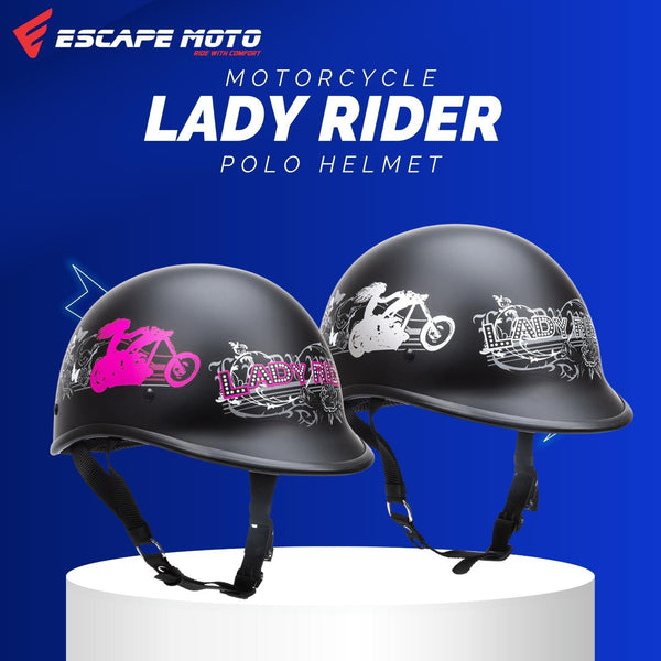 Casque de moto Escape demi-coque Polo Cruiser noir mat pour femme – Le plus petit et le plus léger, homologué DOT