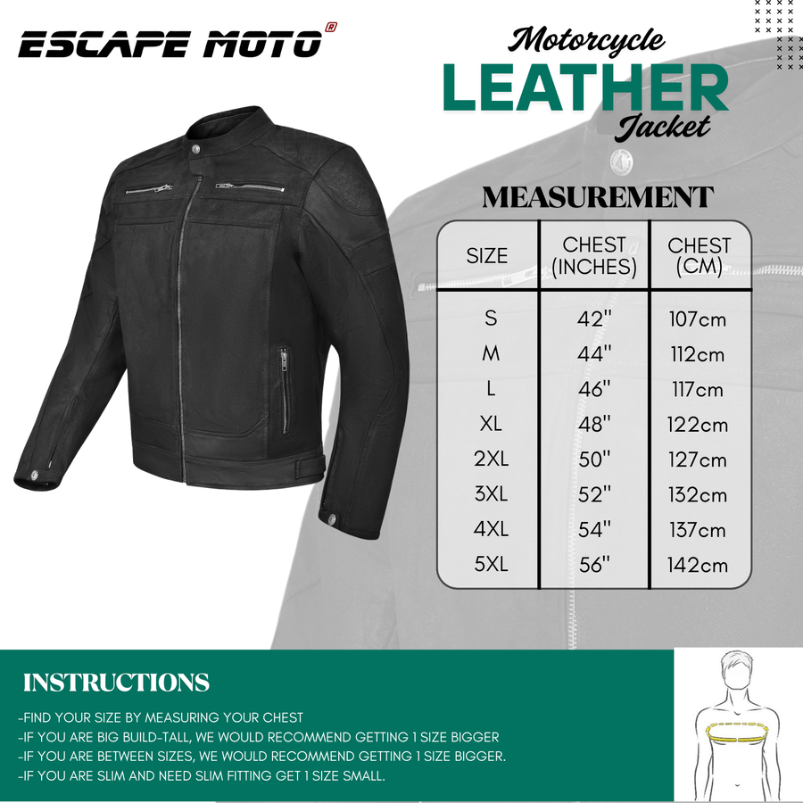 Veste de moto en cuir véritable haut de gamme pour homme – Style vieilli, fermeture éclair, protections intégrées et doublure amovible