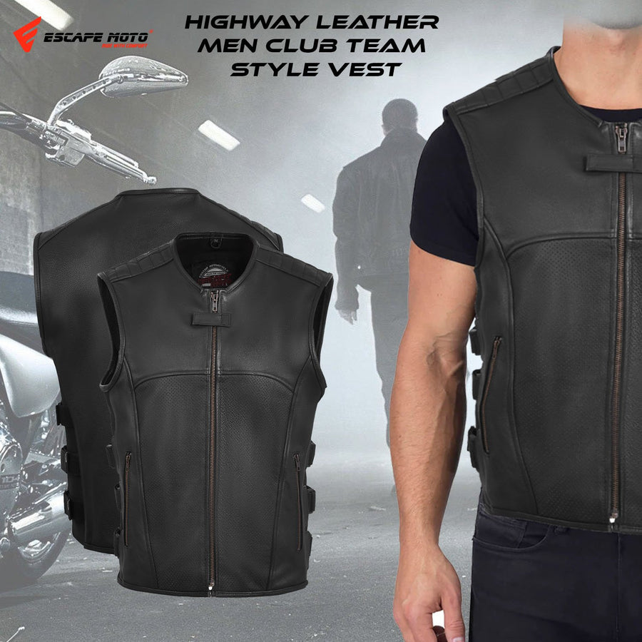 Men Swat leather vest/Swat Gilet de moto en cuir véritable