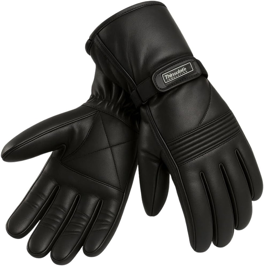 Gants de moto d'hiver Escape pour hommes, en cuir souple véritable de qualité supérieure, coupe-vent et thermiques Thinsulate.