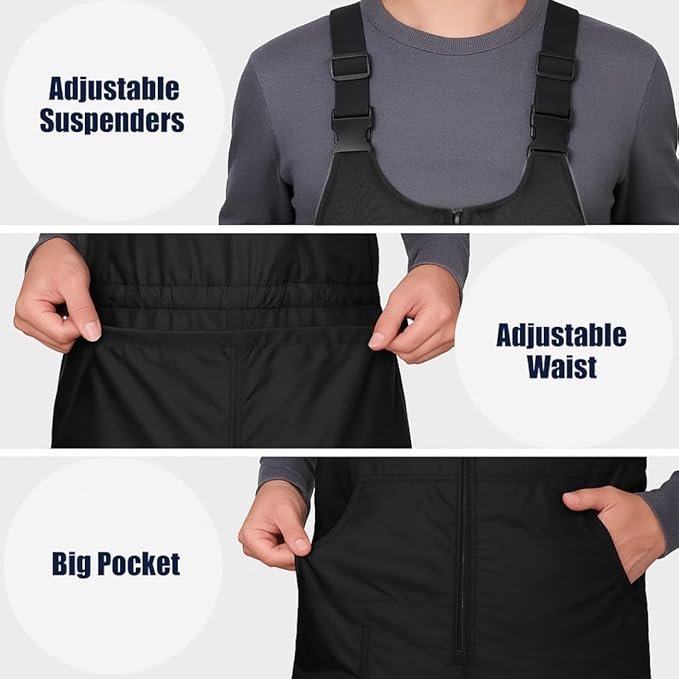 Salopette de ski imperméable et isolée pour hommes, ajustable, avec poches, pantalon de planche à neige