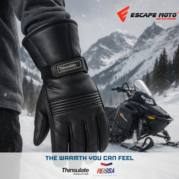 Gants de moto d'hiver Escape pour hommes, en cuir souple véritable de qualité supérieure, coupe-vent et thermiques Thinsulate.