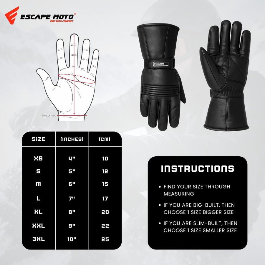 Gants de moto d'hiver Escape pour hommes, en cuir souple véritable de qualité supérieure, coupe-vent et thermiques Thinsulate.