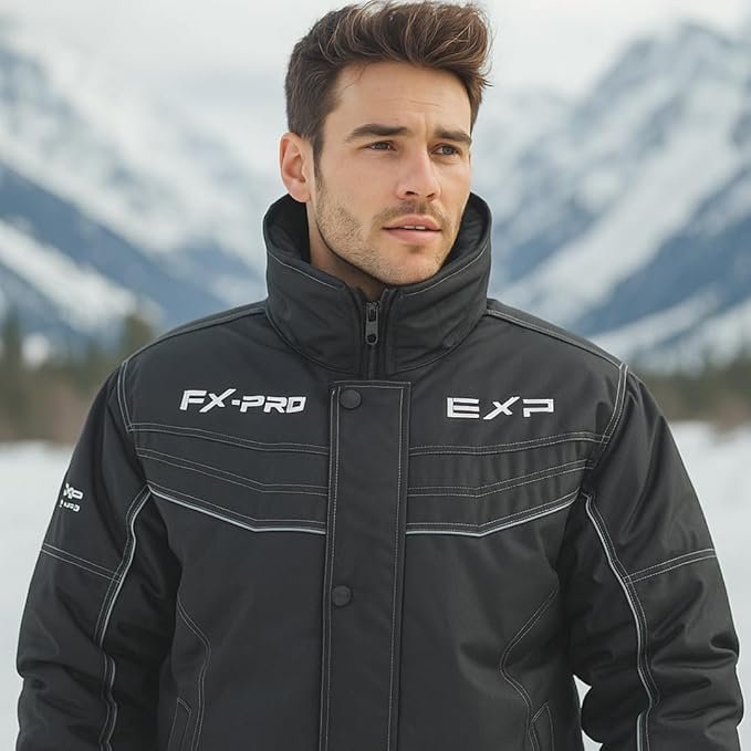 Veste de motoneige pour hommes, imperméable, coupe-vent et isolée – Vêtement d'hiver robuste pour la planche à neige, le ski et les conditions hivernales.