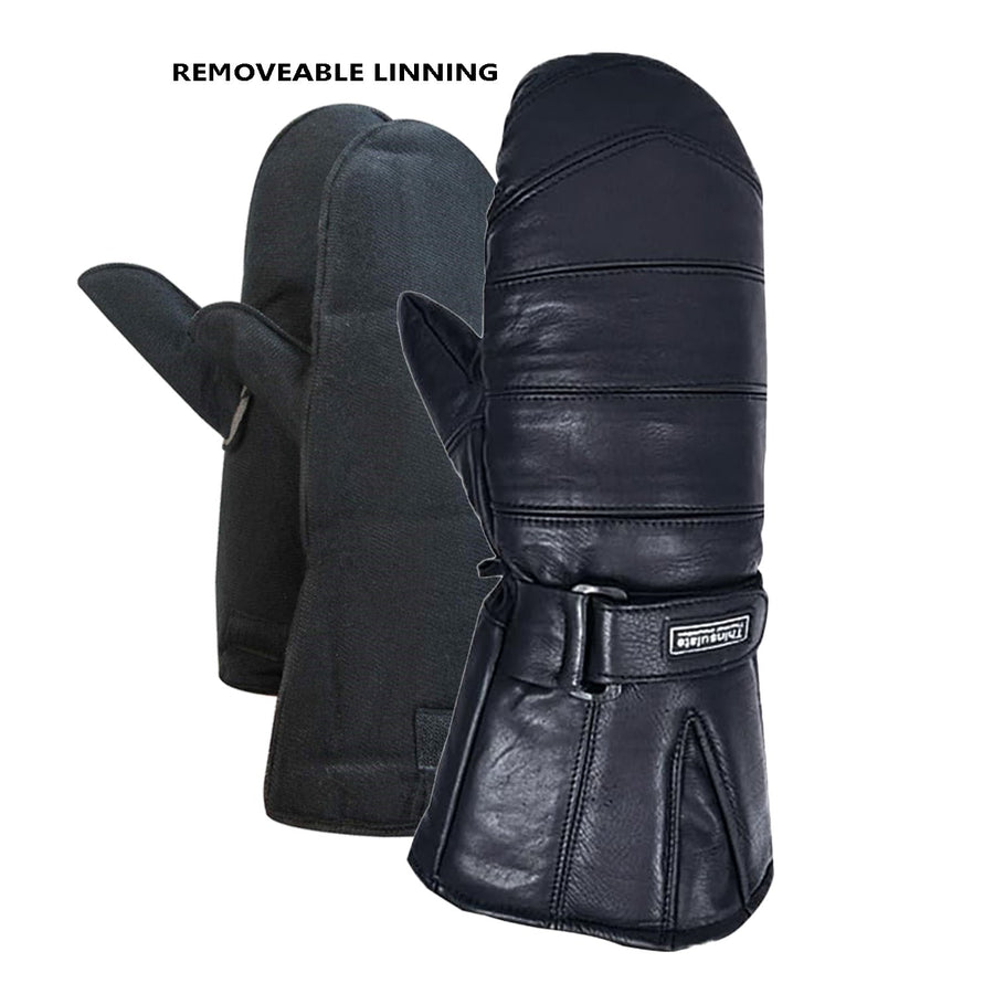 Gants de motoneige pour adultes, mitaines en cuir, neige chaude, Ski d'hiver, noir, liquidation (EM11418)