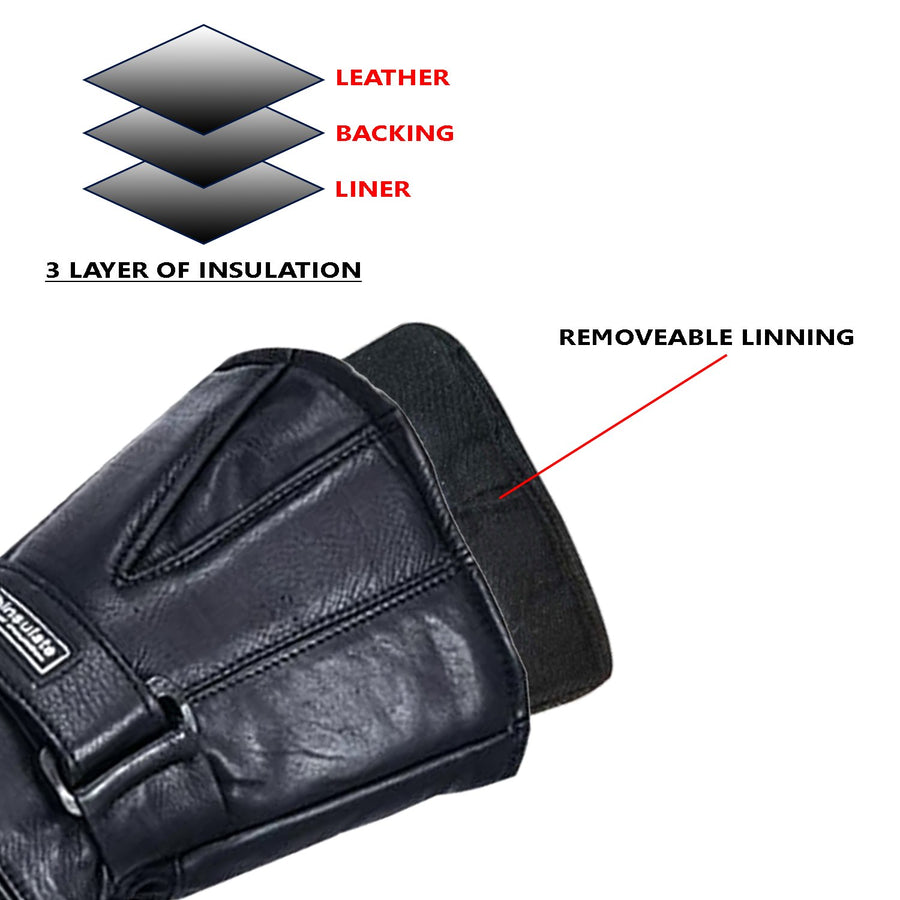 Gants de motoneige pour adultes, mitaines en cuir, neige chaude, Ski d'hiver, noir, liquidation (EM11418)