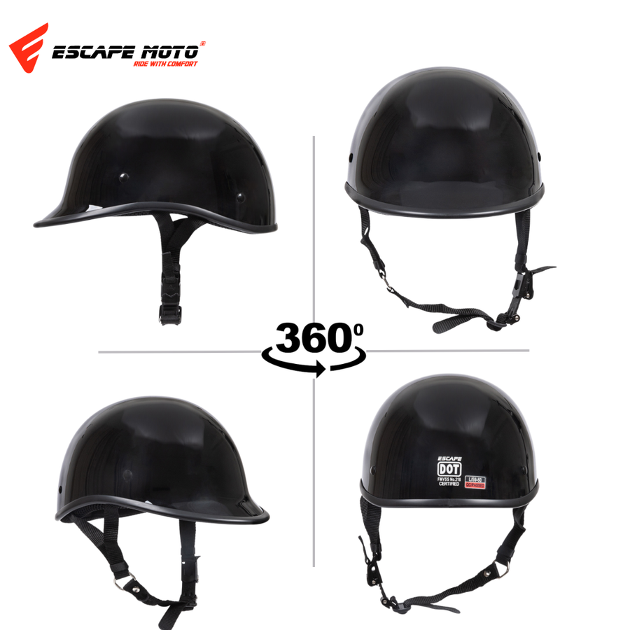 Casque de moto Escape demi-visage Polo Cruiser noir, pour femmes – le plus petit et léger, approuvé DOT