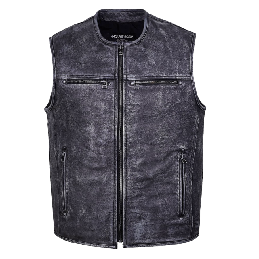 Gilet de motard haut de gamme en cuir – Ultimate Ride, doublé au style vintage image 0