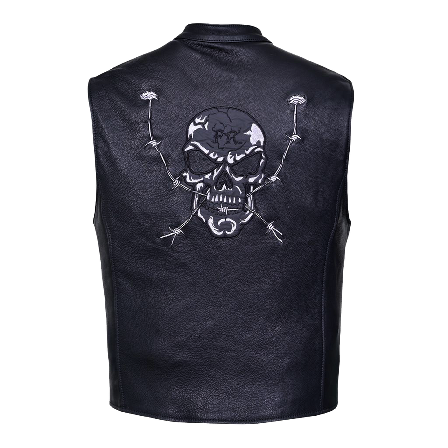 Gilet de motard haut de gamme en cuir – Modèle Riders Club avec motif tête de mort réfléchissant image 0
