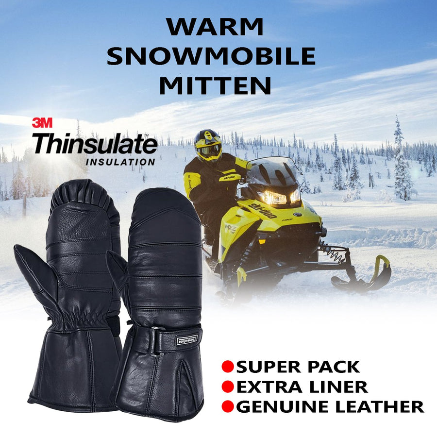 Gants de motoneige pour adultes, mitaines en cuir, neige chaude, Ski d'hiver, noir, liquidation (EM11418)