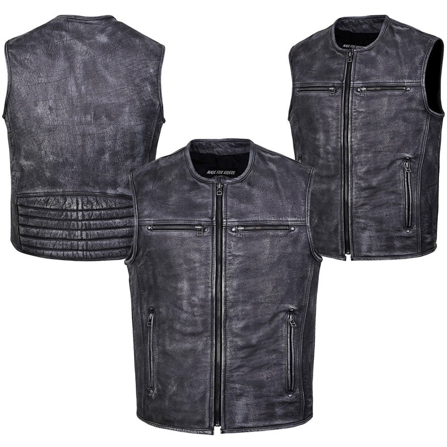 Gilet de motard haut de gamme en cuir – Ultimate Ride, doublé au style vintage image 0