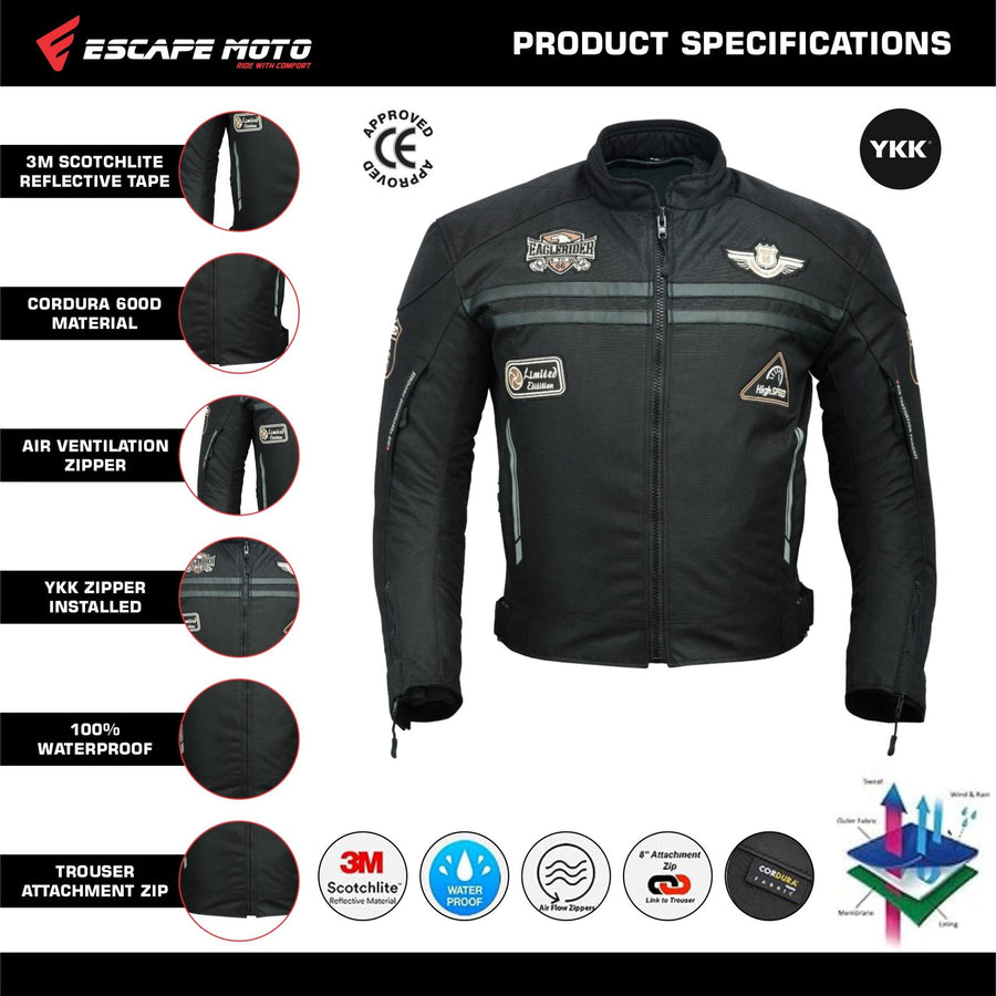 Manteau d'été en maille noire pour hommes + VESTE DE MOTO IMPERMÉABLE RACING ROUTE 66 POUR HOMMES AVEC BLINDÉ