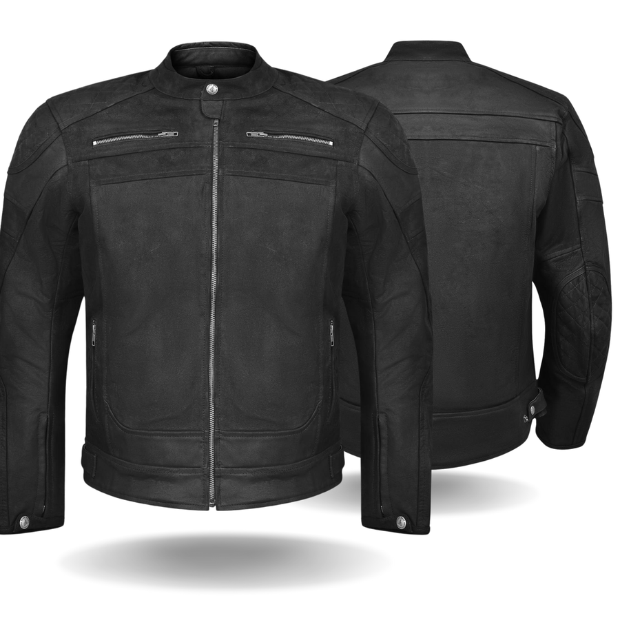 Veste de moto en cuir véritable haut de gamme pour homme – Style vieilli, fermeture éclair, protections intégrées et doublure amovible
