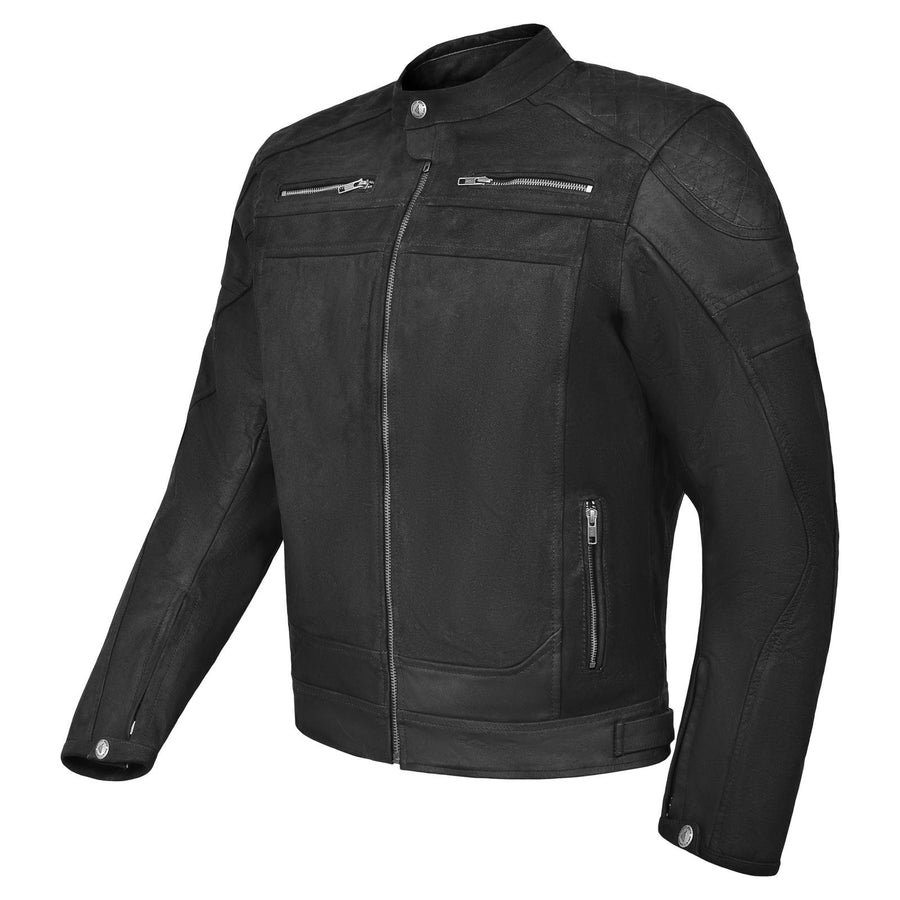 Veste de moto en cuir véritable haut de gamme pour homme – Style vieilli, fermeture éclair, protections intégrées et doublure amovible