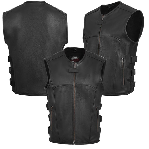 Gilet en cuir Swat pour hommes/gilet de moto en cuir véritable Swat
