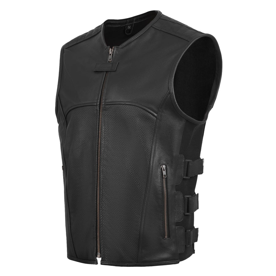 Gilet en cuir Swat pour hommes/gilet de moto en cuir véritable Swat