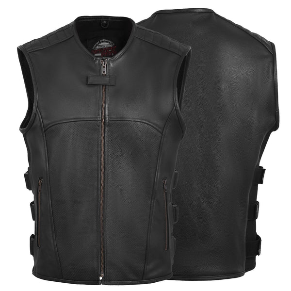 Gilet en cuir Swat pour hommes/gilet de moto en cuir véritable Swat
