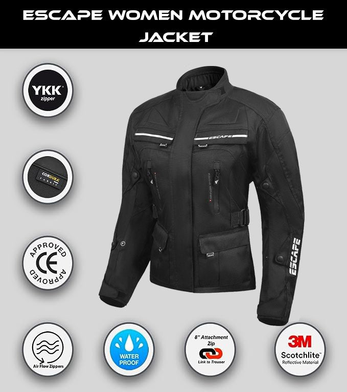 Veste de moto pour femme Touring avec tissu textile pour moto | IMPERMÉABLE I Doublure amovible - Toutes saisons