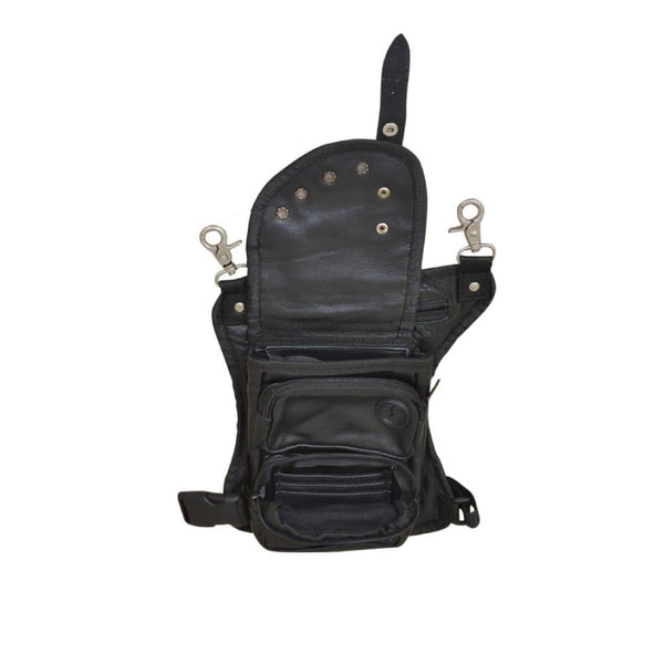 Sac de jambe dissimulé et transporté en cuir noir avec ceinture