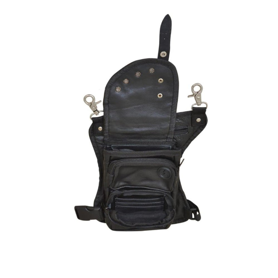 Sac de jambe dissimulé et transporté en cuir noir avec ceinture