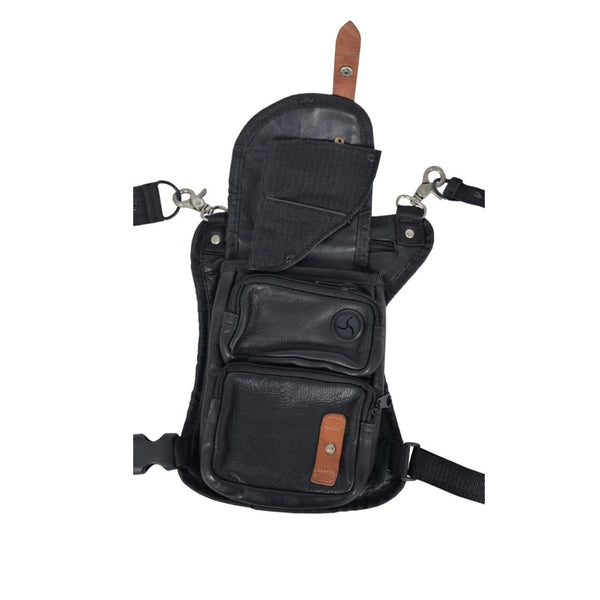 Sac de cuisse en cuir noir dissimuler et transporter avec ceinture