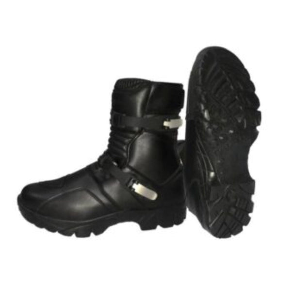 Bottes de moto à lacets en similicuir noir pour femme