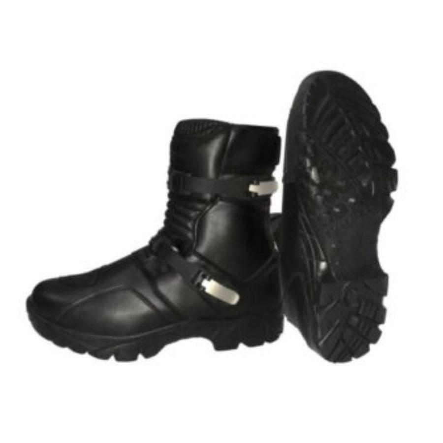 Bottes de moto à lacets en similicuir noir pour femme
