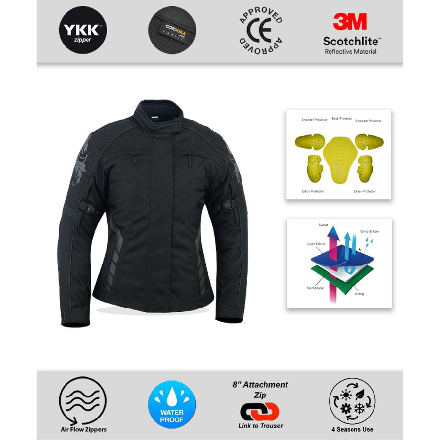 Veste de moto Escape pour femme – Imperméable avec protections homologuées CE