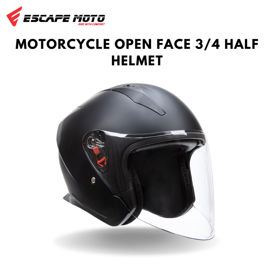 Casque de moto Escape à demi-coque avec visière solaire intégrée – Casque ouvert homologué DOT pour moto de route, scooter et cruiser, pour adultes, hommes et femmes