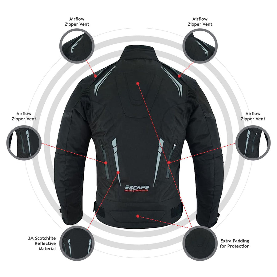 Veste d’aventure Escape pour homme – Imperméable, coupe-vent, toutes saisons, en Cordura® avec protections homologuées CE