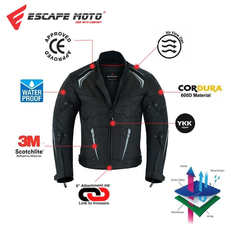 Veste d’aventure Escape pour homme – Imperméable, coupe-vent, toutes saisons, en Cordura® avec protections homologuées CE