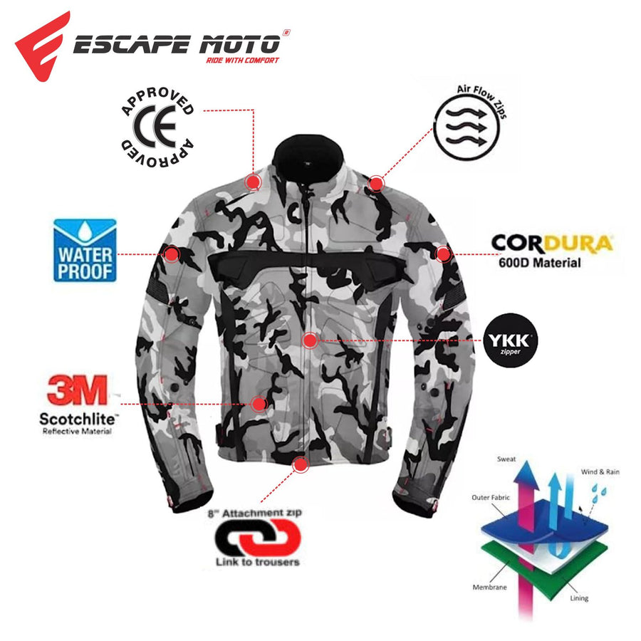 Veste d’aventure Escape pour homme – Imperméable, coupe-vent, toutes saisons, en Cordura® avec protections homologuées CE