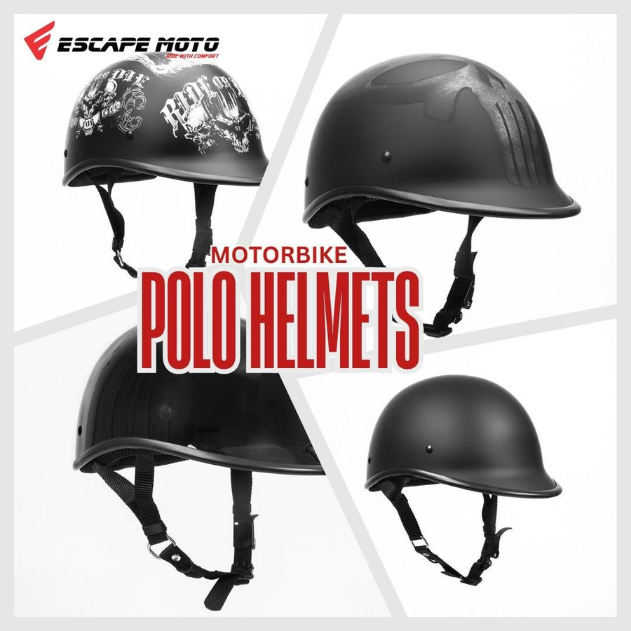 Casque de moto demi-visage Escape Polo Cruiser unisexe – Le plus petit et le plus léger, homologué DOT
