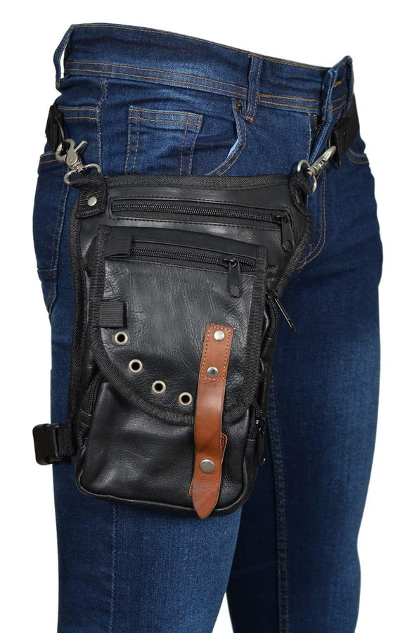 Sac de cuisse en cuir noir dissimuler et transporter avec ceinture
