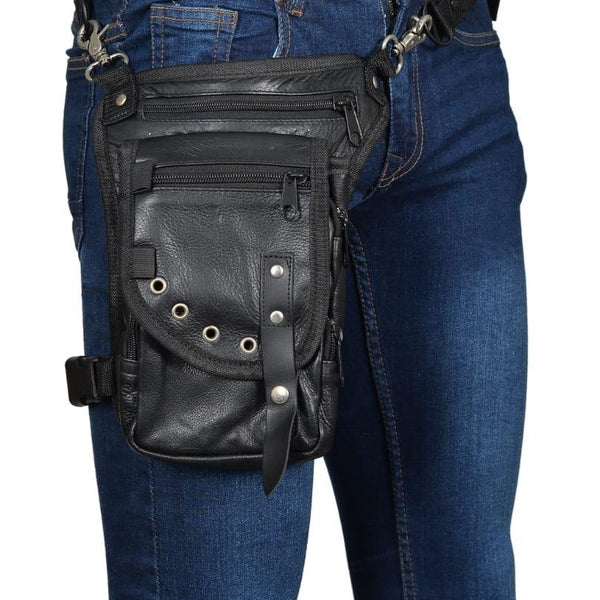 Sac de jambe dissimulé et transporté en cuir noir avec ceinture