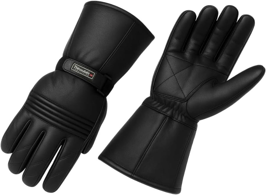 Escape Men’s Genuine Leather Winter Motorcycle Gloves – Windproof 3M Thinsulate Insulated Biker Gauntlet Gloves image 0