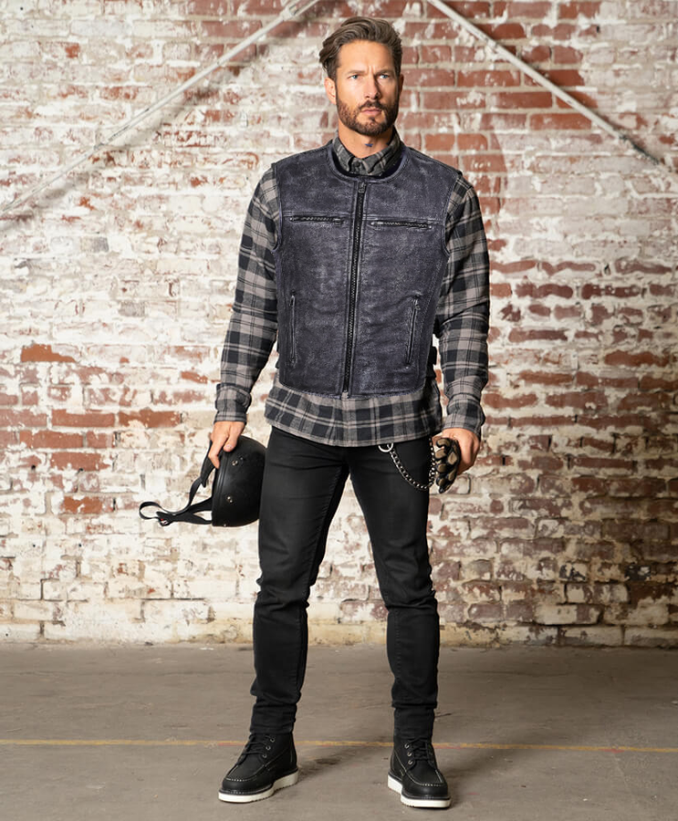 Gilet de motard haut de gamme en cuir – Ultimate Ride, doublé au style vintage image 0